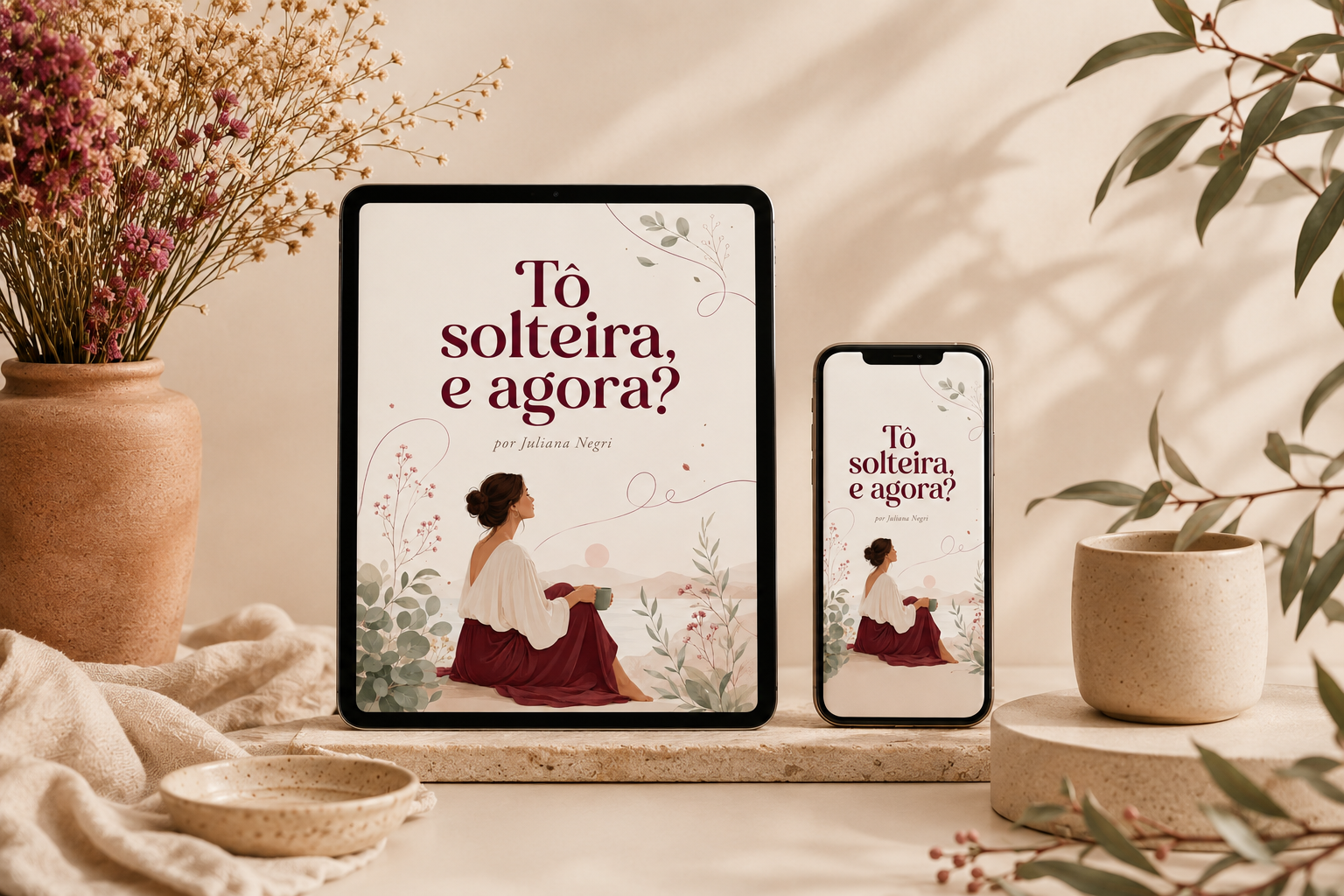 Mockup do ebook de resumo visual em tablet e celular